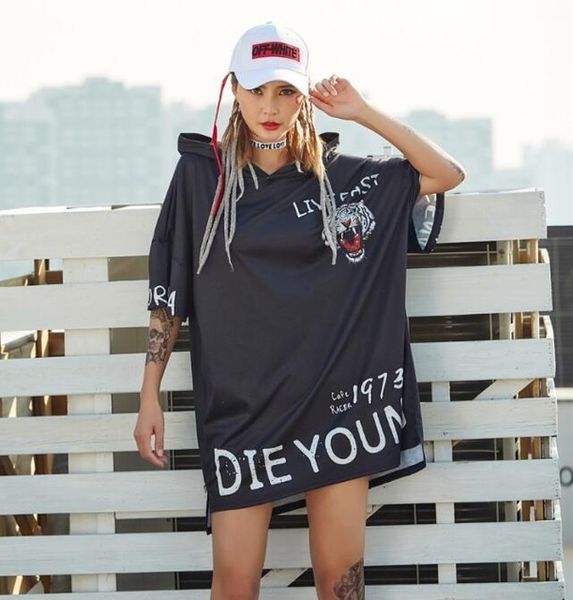 long hooded tee half sleeve female t-shirt casual loose graffiti hip hop t shirts dresses, Black;blue
long hooded tee half sleeve female t-shirt casual loose graffiti hip hop t shirts dresses, Black;blue