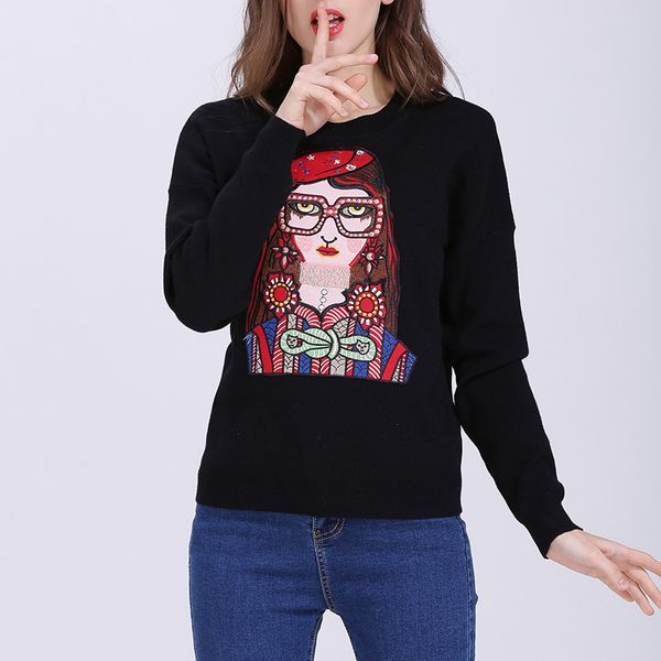 winter sweaters fashion embroidery pullovers woman spring fall knitted pullovers business office lady slim sweaters pullovers, White;black 
winter sweaters fashion embroidery pullovers woman spring fall knitted pullovers business office lady slim sweaters pullovers, White;black
