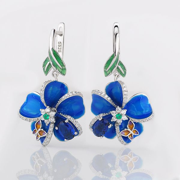 100% 925 sterling silver enamel earrings women big blue enamel flower and shiny small zircon earring for women jewelry
100% 925 sterling silver enamel earrings women big blue enamel flower and shiny small zircon earring for women jewelry