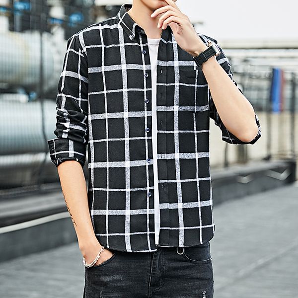 vintage plaid shirt men button down collar single pocket checked printed mens shirt casual slim fit long sleeve camisa hombre, White;black
vintage plaid shirt men button down collar single pocket checked printed mens shirt casual slim fit long sleeve camisa hombre, White;black
