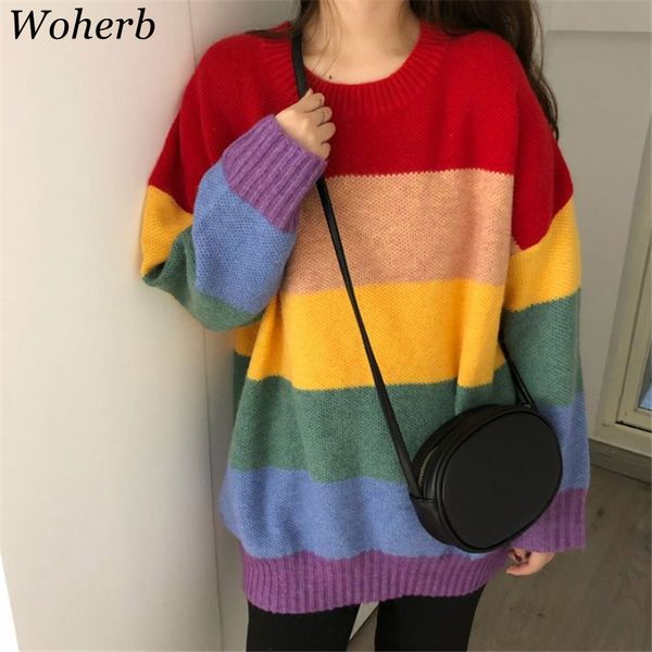 woherb 2019 autumn rainbow sweater women harajuku jumper striped pullovers oversized sweaters korean vintage knitwear 20585, White;black
woherb 2019 autumn rainbow sweater women harajuku jumper striped pullovers oversized sweaters korean vintage knitwear 20585, White;black