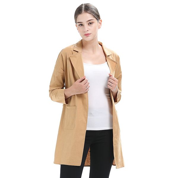 

women spring autumn long trench coat solid color long sleeve turn down collar casual cardigans elegant female outwear 3xl 6q1970, Tan;black