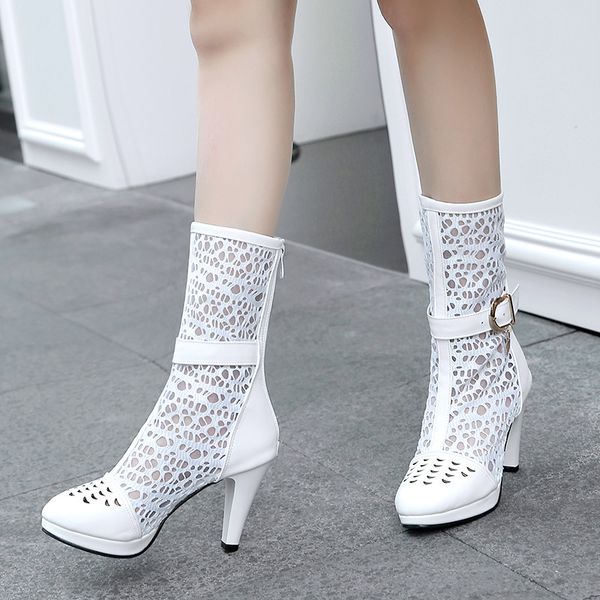 ymechic 2018 summer lace mesh boots women black white spike high heels buckle female mid calf boots large size gladiator shoes
ymechic 2018 summer lace mesh boots women black white spike high heels buckle female mid calf boots large size gladiator shoes