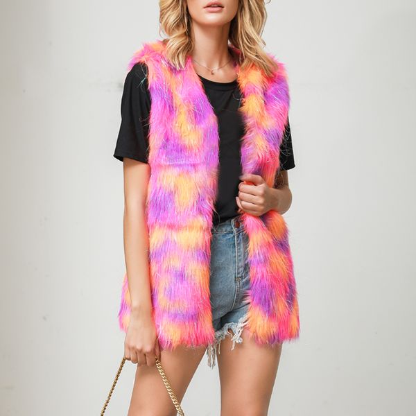 2019 new fashion fur coat women high imitation fur vest jacket mixed colors medium-long-style women faux coat, Black
2019 new fashion fur coat women high imitation fur vest jacket mixed colors medium-long-style women faux coat, Black