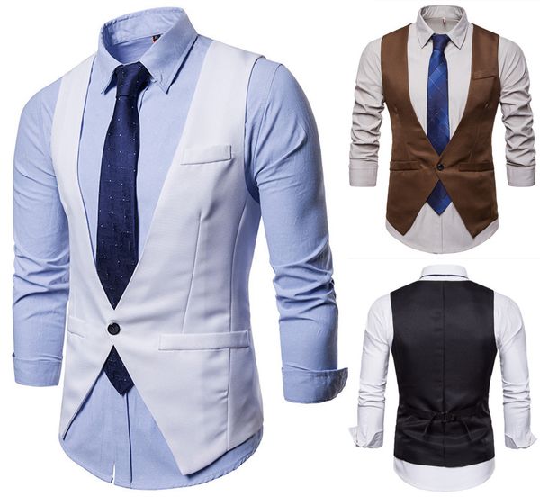 stylish new men's serge suit vest solid color single button business casual vest, Black;white
stylish new men's serge suit vest solid color single button business casual vest, Black;white