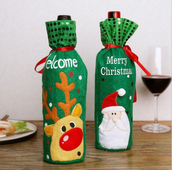 

christmas decorations santa claus wine bottle bags snowman reindeer gifts champagne sequins holders xmas home dinner party table decors
