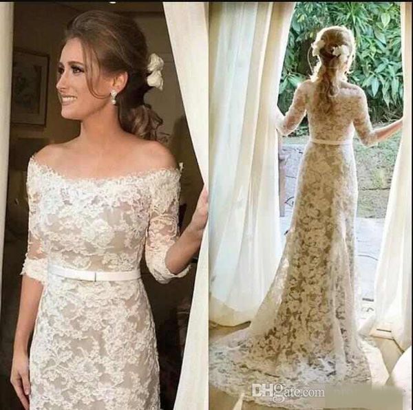 full lace wedding dresses with half sleeves off shoulder a-line custom made wedding bridal gowns, White
full lace wedding dresses with half sleeves off shoulder a-line custom made wedding bridal gowns, White