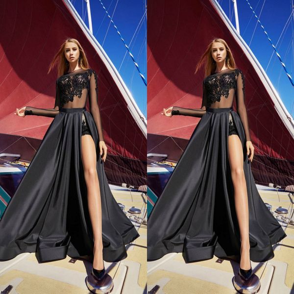 2019 beach black prom dresses jewel applique long sleeve side split satin evening gowns plus size special occasion party dress custom
2019 beach black prom dresses jewel applique long sleeve side split satin evening gowns plus size special occasion party dress custom