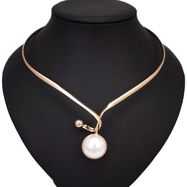 alloy torques simulated pearl pendants necklaces for women simple design statement metal collar choker necklace jewelry, Silver
alloy torques simulated pearl pendants necklaces for women simple design statement metal collar choker necklace jewelry, Silver