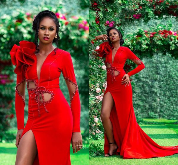 red long sleeves mermaid prom dress african deep v neck beaded evening dresses vintage long formal party bridesmaid dresses, Black
red long sleeves mermaid prom dress african deep v neck beaded evening dresses vintage long formal party bridesmaid dresses, Black