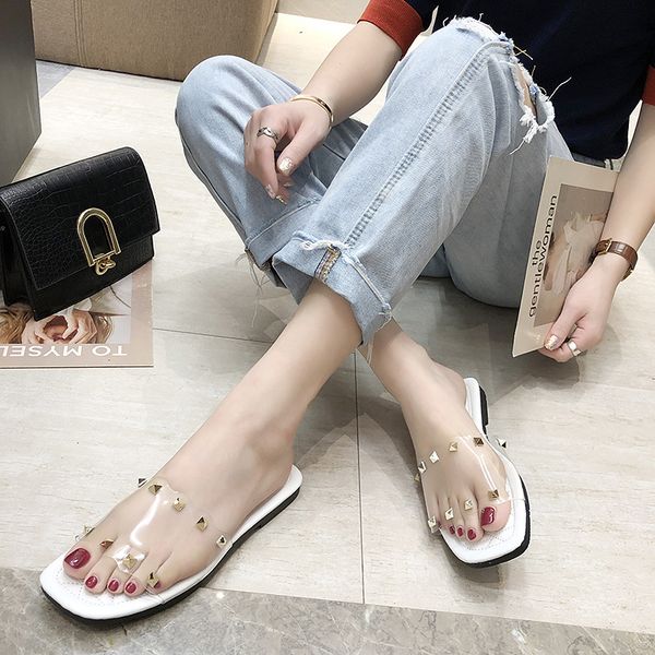 2020 slippers women peep toe slides summer shoes women pvc transparent outsole slipper metal rivets flip flop, Black
2020 slippers women peep toe slides summer shoes women pvc transparent outsole slipper metal rivets flip flop, Black