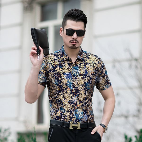 new 2019 men floral printed shirts summer short sleeves male casual beach shirt plus size, White;black
new 2019 men floral printed shirts summer short sleeves male casual beach shirt plus size, White;black