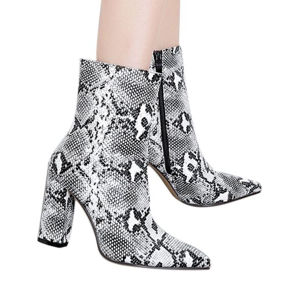 women snakeskin pattern toe zip thick pointed boots boots high shoes rough locomotive shoes europe and the united states, Black
women snakeskin pattern toe zip thick pointed boots boots high shoes rough locomotive shoes europe and the united states, Black