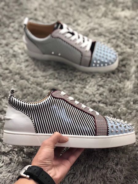 mens stripe patent leather spikes red bottom sneakers trendy paris dancing streetwear couple women trainers with box,eu35-47, Black
mens stripe patent leather spikes red bottom sneakers trendy paris dancing streetwear couple women trainers with box,eu35-47, Black
