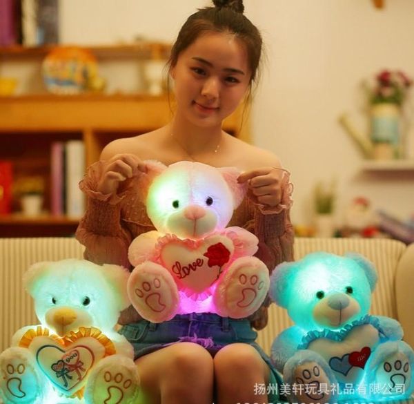 

cute 25cm stuffed dolls led bear light colorful pillows popular plush toy for kids shinning gift for girlfriend stuff plush toys