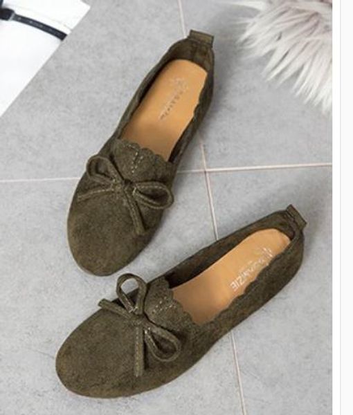 2018 suede bowknot women's shoes in spring and autumn with new style flat bottom round head, Black