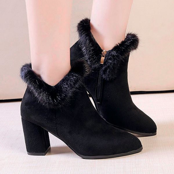 womens ankle boots suede pointed fashion faux fur short boots tassel women's autumn side zipper high heeled women, Black
womens ankle boots suede pointed fashion faux fur short boots tassel women's autumn side zipper high heeled women, Black
