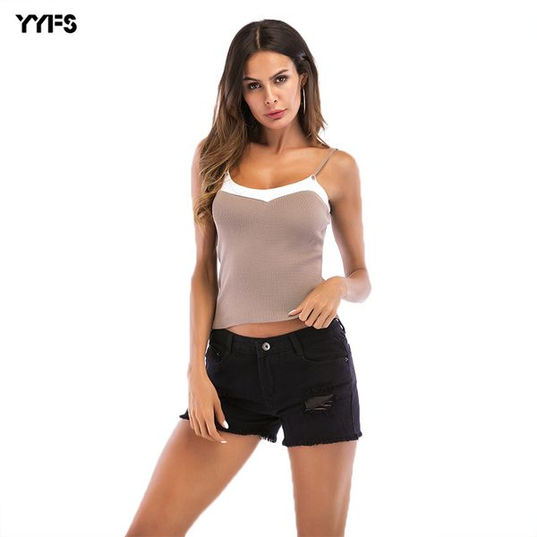 short thin navel slim fit bottoming knitted camisole womens contrasting color european and american 2020 summer, Black;white
short thin navel slim fit bottoming knitted camisole womens contrasting color european and american 2020 summer, Black;white