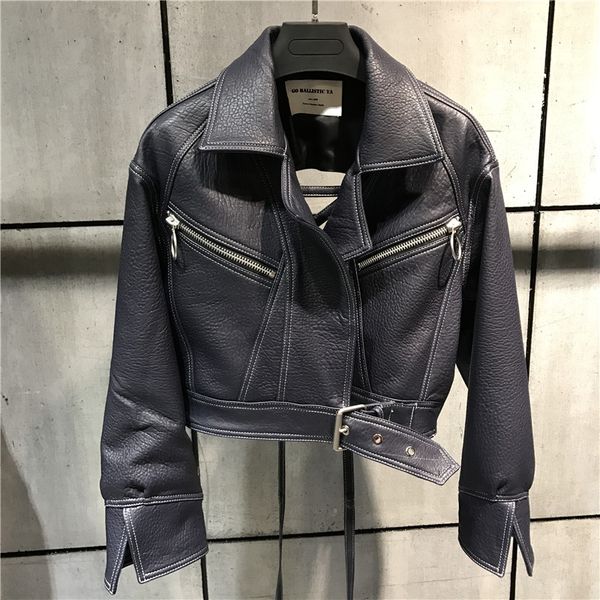 women quality genuine leather jacket fashion lady real sheep leather jacket hollow out back, Black 
women quality genuine leather jacket fashion lady real sheep leather jacket hollow out back, Black