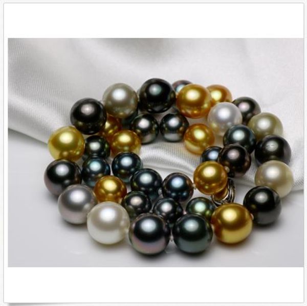 huge 18"13-15mm natural south sea tahitian black green round pearl necklace, Silver
huge 18"13-15mm natural south sea tahitian black green round pearl necklace, Silver