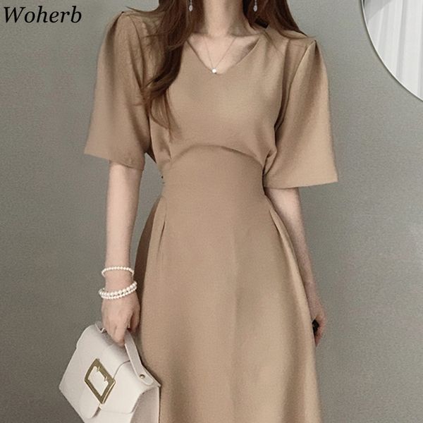 woherb office lady casual dress women solid color high waist summer 2020 dresses female korean elegant slim waist vestidos mujer, White;black
woherb office lady casual dress women solid color high waist summer 2020 dresses female korean elegant slim waist vestidos mujer, White;black