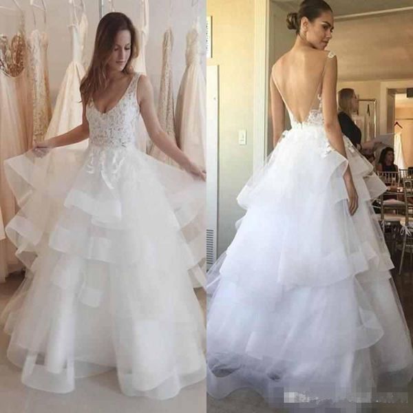 setwell beach wedding dress v neck layered tiered ruffle skirts a line lace appliques backless wedding gowns vestido de novia bridal dress, White
setwell beach wedding dress v neck layered tiered ruffle skirts a line lace appliques backless wedding gowns vestido de novia bridal dress, White