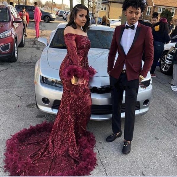 Burgundy Prom Dresses 2019 Bateau Neck Long Sleeves Zipper Back Long Feather Evening Gowns Mermaid Formal Party Dress robes de soirée
Burgundy Prom Dresses 2019 Bateau Neck Long Sleeves Zipper Back Long Feather Evening Gowns Mermaid Formal Party Dress robes de soirée