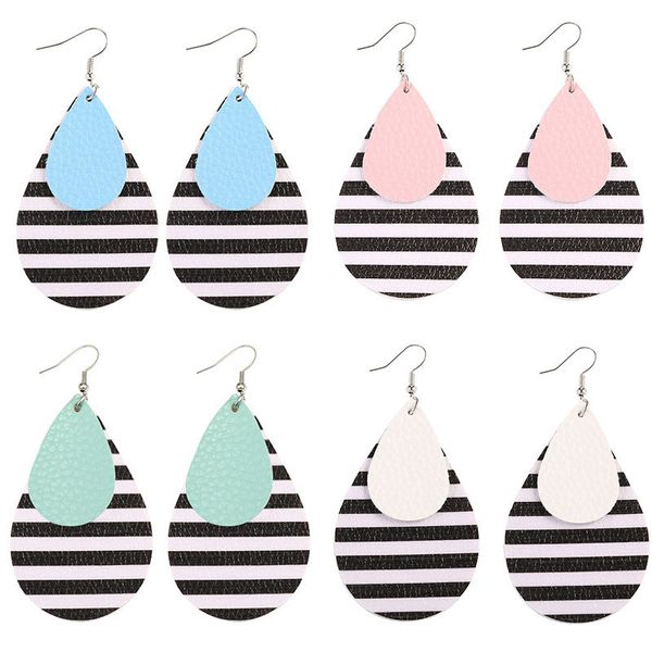 multilayer pu leathe black white stripe dangle party club decor earring for women girl beach jewelry, Silver 
multilayer pu leathe black white stripe dangle party club decor earring for women girl beach jewelry, Silver