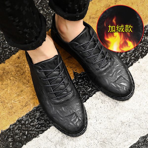 2019 autumn and winter new style men's casual leather shoes plus velvet british-style business leather shoes outdoor warm versat, Black 
2019 autumn and winter new style men's casual leather shoes plus velvet british-style business leather shoes outdoor warm versat, Black