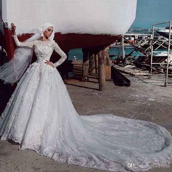 vestido de noiva 2019 muslim wedding dresses jewel neck long sleeves 3d floral appliqued beaded chapel dubai arabic bride gowns court train, White
vestido de noiva 2019 muslim wedding dresses jewel neck long sleeves 3d floral appliqued beaded chapel dubai arabic bride gowns court train, White