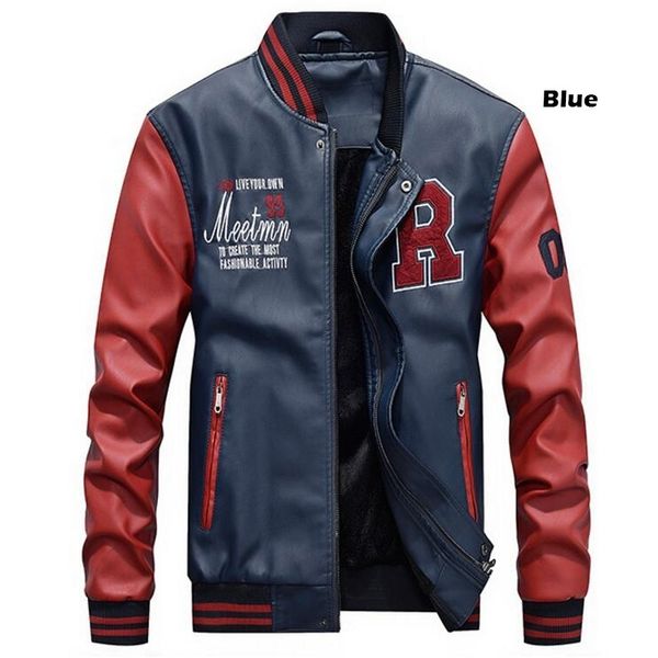 men baseball jacket embroidered leather pu coats slim fit college fleece luxury pilot jackets men's stand collar jacket coat, Black;brown
men baseball jacket embroidered leather pu coats slim fit college fleece luxury pilot jackets men's stand collar jacket coat, Black;brown