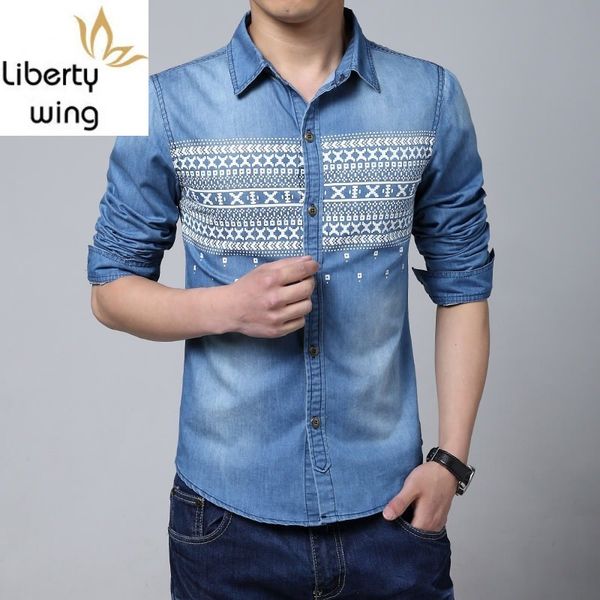 new spring personalized print washed denim big size 5xl blue men long-sleeves camisa hombre slim fit shirt, White;black
new spring personalized print washed denim big size 5xl blue men long-sleeves camisa hombre slim fit shirt, White;black