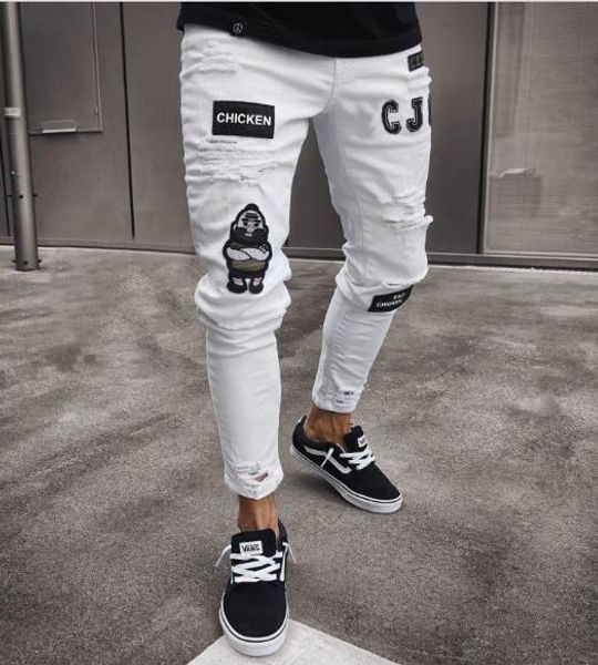 men designer ripped holes jeans fashion badge hip hop style jeans casual slim fit jeans men clothing, Blue
men designer ripped holes jeans fashion badge hip hop style jeans casual slim fit jeans men clothing, Blue