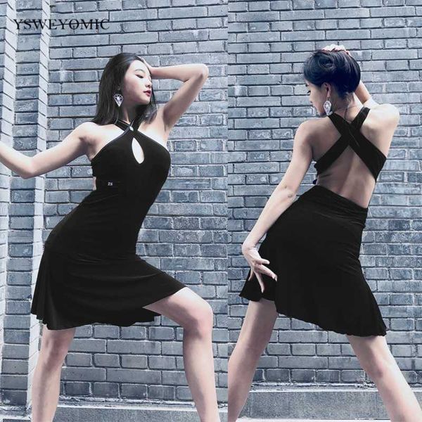 black dress latin dance practice clothes female hanging neck hollow latin salsa dance dress with chest pad l294, Black;red
black dress latin dance practice clothes female hanging neck hollow latin salsa dance dress with chest pad l294, Black;red