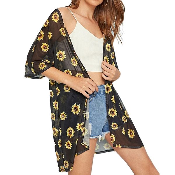 women long sleeve small daisy printed chiffon bikini cover up beach swimwear scarf pareo sarong wrap, White
women long sleeve small daisy printed chiffon bikini cover up beach swimwear scarf pareo sarong wrap, White