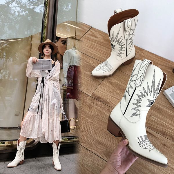 new fashion embossing women ankle boots pointed toe western cowboy boots women mid-calf chunky wedges runway, Black
new fashion embossing women ankle boots pointed toe western cowboy boots women mid-calf chunky wedges runway, Black