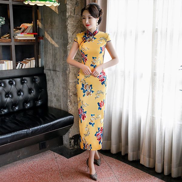 chinese vintage dress women yellow long qipao cheongsam flower printing new pattern short sleeve tang costume modern qipao, Red
chinese vintage dress women yellow long qipao cheongsam flower printing new pattern short sleeve tang costume modern qipao, Red