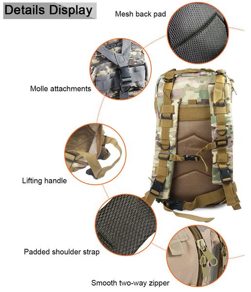 30l military tactical rucksack backpack adjustable travel camping trekking camouflage bag outdoor sport bag army bag
30l military tactical rucksack backpack adjustable travel camping trekking camouflage bag outdoor sport bag army bag
