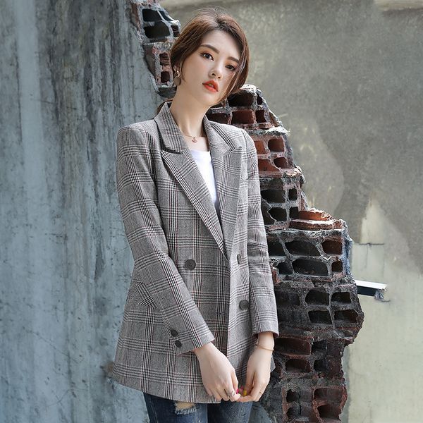 women's jacket 2019 spring and autumn new casual plaid fashion wild casual loose suit jacket clothes, White;black
women's jacket 2019 spring and autumn new casual plaid fashion wild casual loose suit jacket clothes, White;black