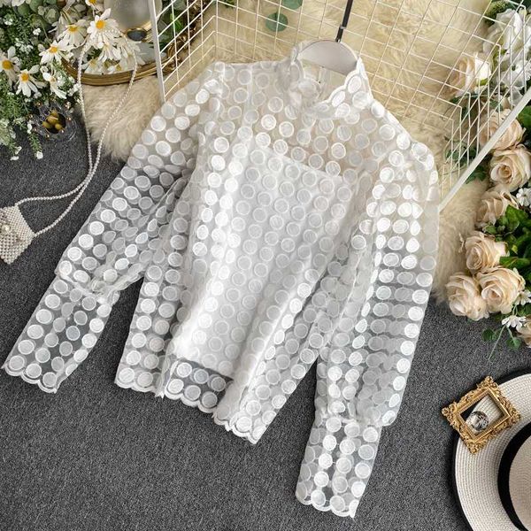 blouse dot temperament stand collar slim long sleeve puff sleeve pullover top, White
blouse dot temperament stand collar slim long sleeve puff sleeve pullover top, White