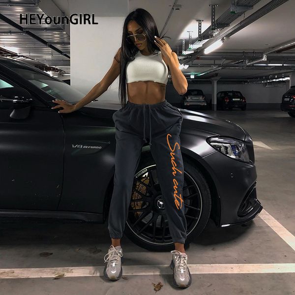 heyoungirl осень мешковатые брюки с высокой талией laides повседневные свободные брюки женщины вышивка письмо серый уличная одежда спортивны, Black;white 
heyoungirl осень мешковатые брюки с высокой талией laides повседневные свободные брюки женщины вышивка письмо серый уличная одежда спортивны, Black;white