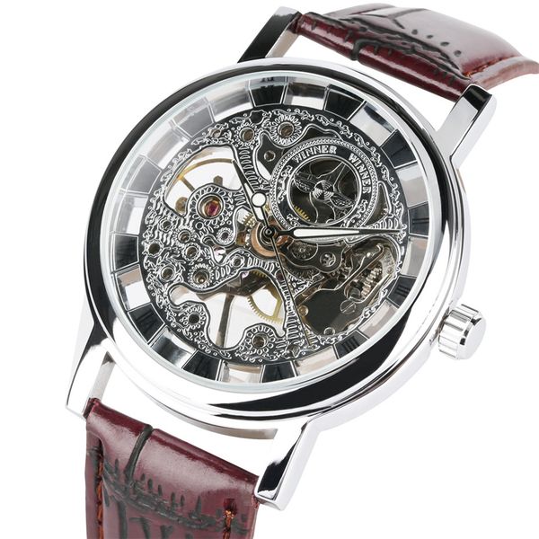 men's watches hand wind mechanical watch red brown leather band skeleton dial casual sprot male watches 2019 relogio masculino, Slivery;brown
men's watches hand wind mechanical watch red brown leather band skeleton dial casual sprot male watches 2019 relogio masculino, Slivery;brown