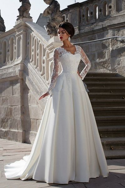 v-neck long sleeve wedding dress 2019 winter new european style simple tailing slim bridal lace, White
v-neck long sleeve wedding dress 2019 winter new european style simple tailing slim bridal lace, White