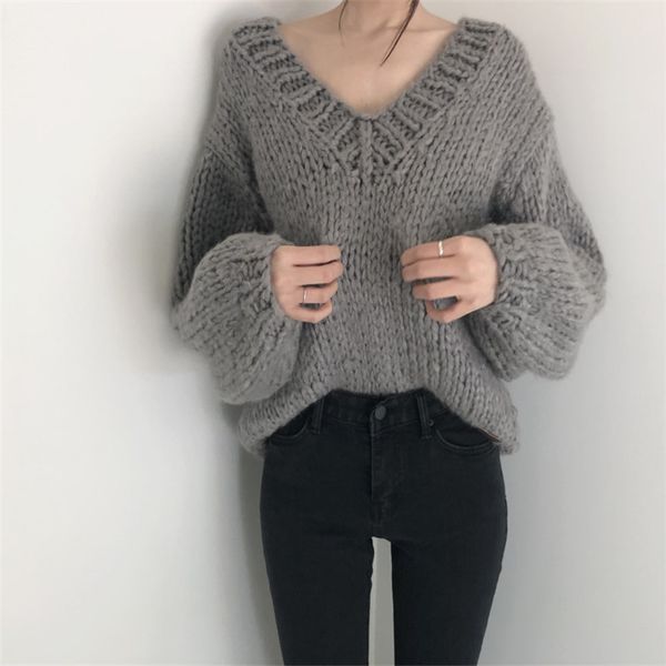women's sweater 2020 spring jumper loose lazy casual solid color long sleeve v-neck cotton korean pullover sweaters for woman, White;black
women's sweater 2020 spring jumper loose lazy casual solid color long sleeve v-neck cotton korean pullover sweaters for woman, White;black