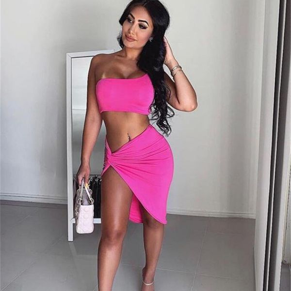 anjamanor summer 2019 women 2 piece set one shoulder crop and knotted slit short skirt sets two piece club outfits, White 
anjamanor summer 2019 women 2 piece set one shoulder crop and knotted slit short skirt sets two piece club outfits, White