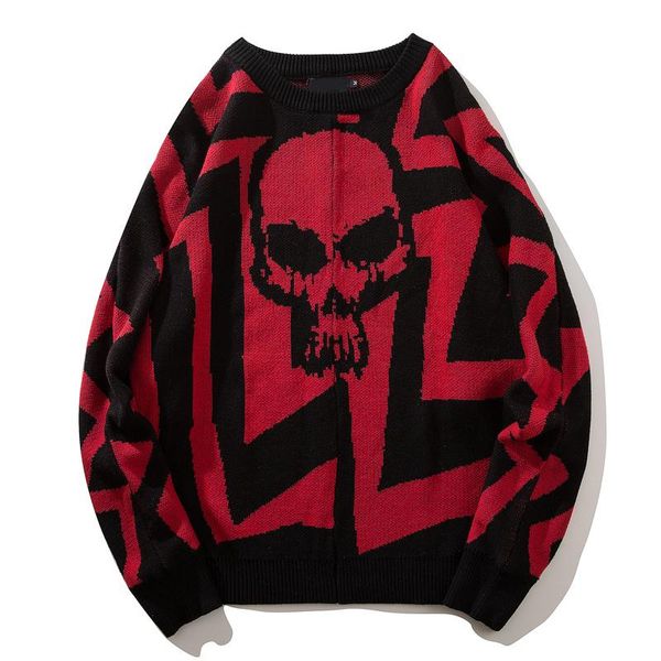 2019 new round neck loose style skull sweater men winter high street oversized men's sweater red white, White;black
2019 new round neck loose style skull sweater men winter high street oversized men's sweater red white, White;black