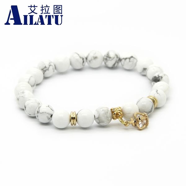 ailatu 10ps/lot 8mm white howlite stone plated crown cz beads charm elastic bracelets party gift, Golden;silver
ailatu 10ps/lot 8mm white howlite stone plated crown cz beads charm elastic bracelets party gift, Golden;silver
