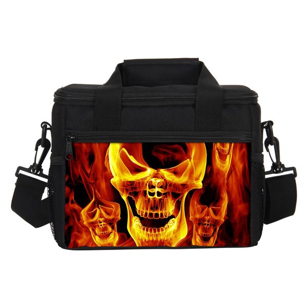 

fire skull printed picnic bags lunchbox insulated thermal lunch bags men cooler bag storage container case shoulder handbag