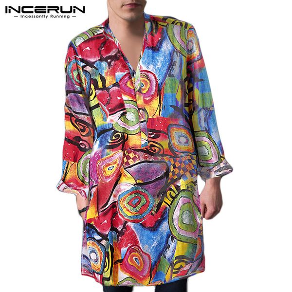 incerun fashion men shirt printed cotton long sleeve stand collar personality blouse streetwear longline shirts men camisa 2019, White;black
incerun fashion men shirt printed cotton long sleeve stand collar personality blouse streetwear longline shirts men camisa 2019, White;black