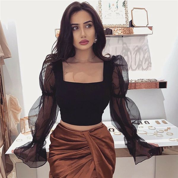 women blouse fashion mesh puff sleeve shirt ladies summer casual blouse see through ladies blouses shirts, White
women blouse fashion mesh puff sleeve shirt ladies summer casual blouse see through ladies blouses shirts, White